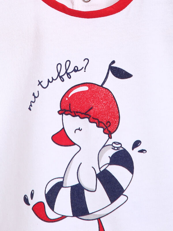 Girls White & Red Printed 2 Pc Set T-shirt with Short Trouser image number null